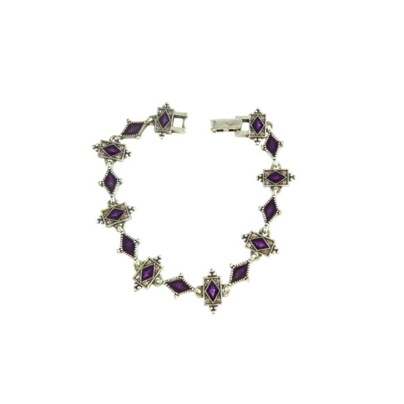 Napier Silver Tone Bracelet With Purple Enamel & Pink Rhinestones - Picture 1 of 9